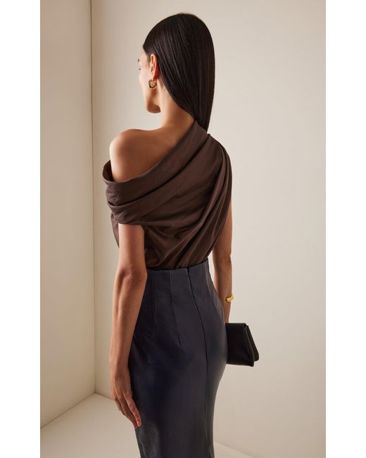 Jonathan Simkhai Brown Vivia Draped Satin Top