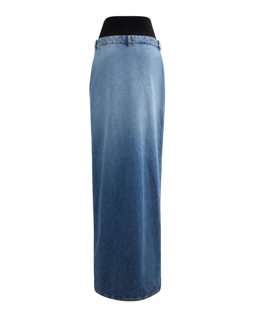 Alaïa Blue Denim Maxi Column Skirt