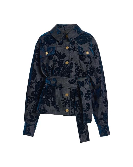 Oscar de la Renta Blue Flocked Floral Denim Jacket