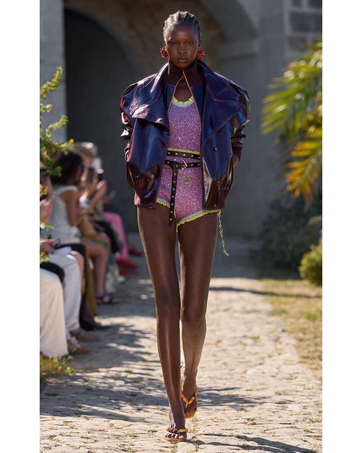 ALÉMAIS Purple Sibela Sequined Knit Shorts