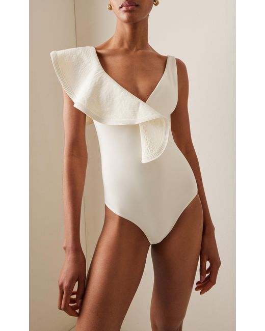Johanna Ortiz White Santa Clara Ruffled Asymmetric One-piece Swimsuit