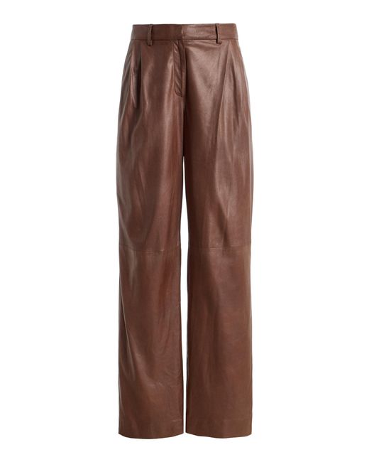 Twp Brown Ivy Pleated Leather Trousers