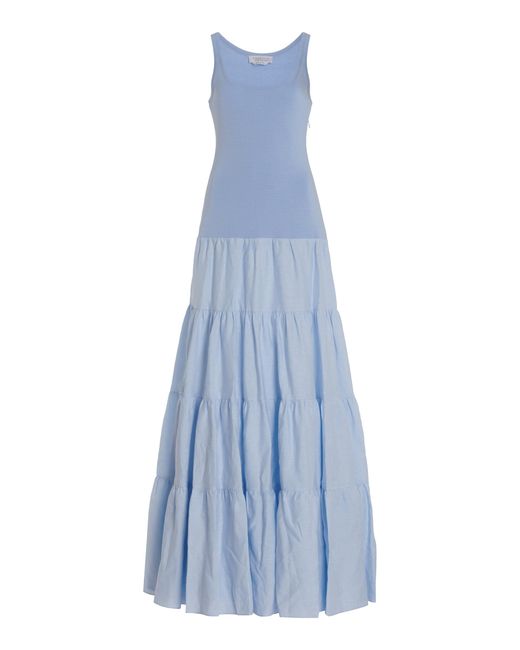 Gabriela Hearst Blue Pozas Tiered Linen Maxi Dress