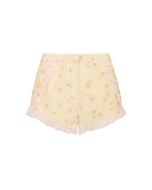 LoveShackFancy Natural Adna Floral Crepe Shorts