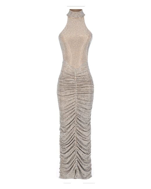 The New Arrivals Ilkyaz Ozel Metallic Oriane Stoned Jersey Maxi Dress