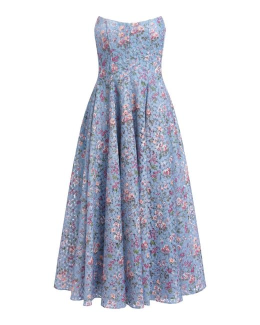 Markarian Blue Rousseau Lace Midi Dress