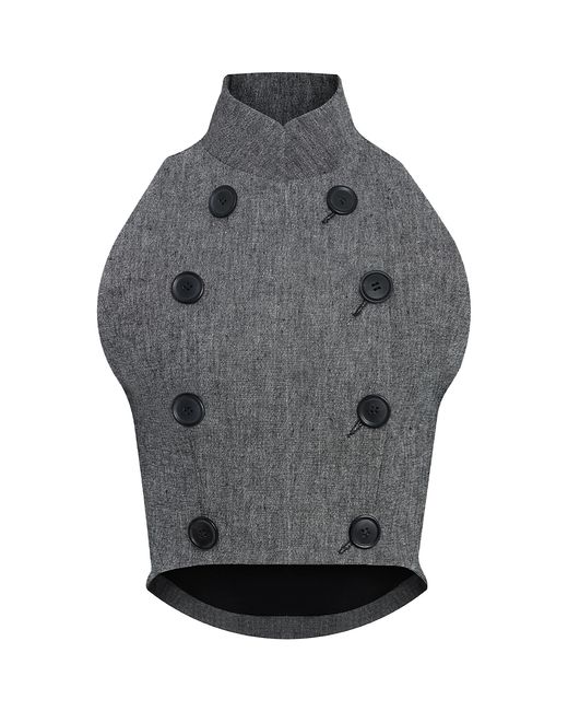 Alaïa Gray Cropped Double-breasted Linen Vest