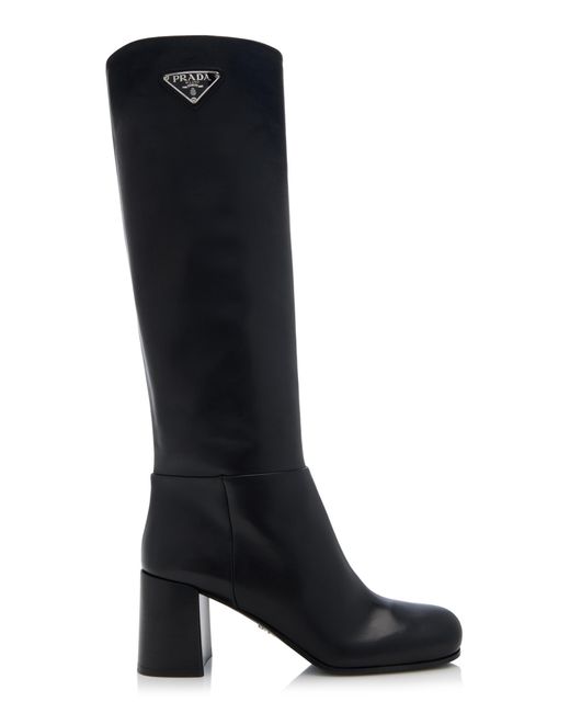 Prada Stivali Leather Knee Boots in Black | Lyst