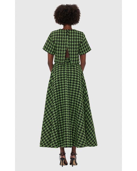 LEO LIN Green Rosalyn Houndstooth Tweed Maxi Skirt