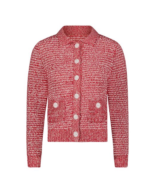 Matthew Bruch Red Cable Mesh Cotton-Blend Cardigan