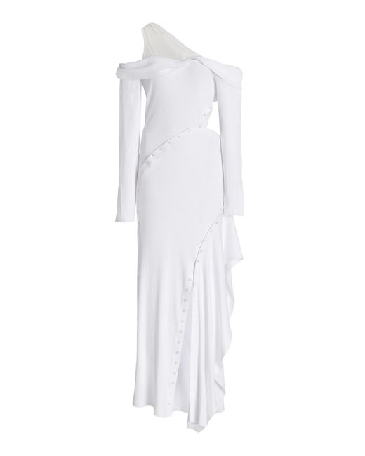 SIMKHAI White Tinsley Asymmetric Deconstructed Midi Dress