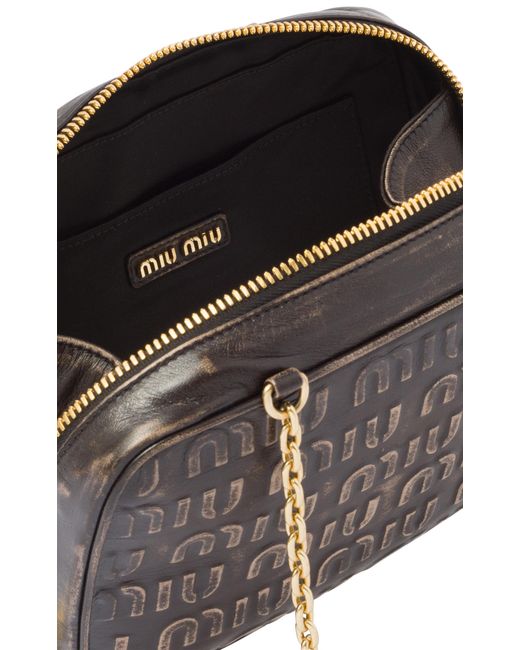 Miu Miu Black Logo-embossed Leather Top Handle Bag