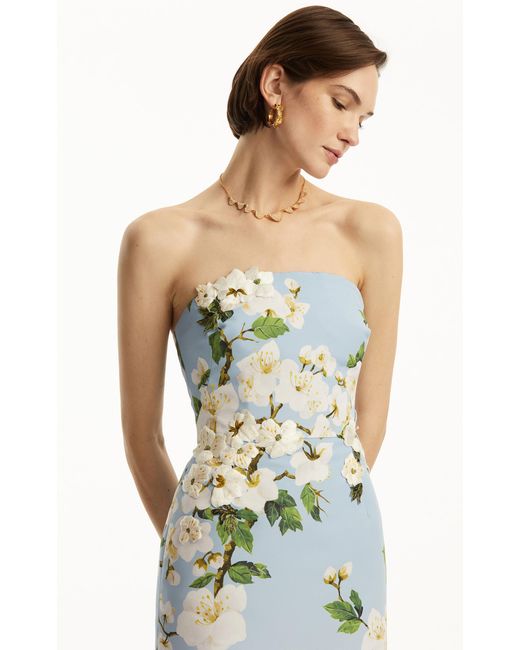 Oscar de la Renta Blue Ombré Embroidered Silk Gown