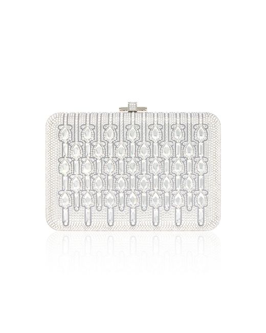 Judith Leiber White Bijou Slim Slide Clutch
