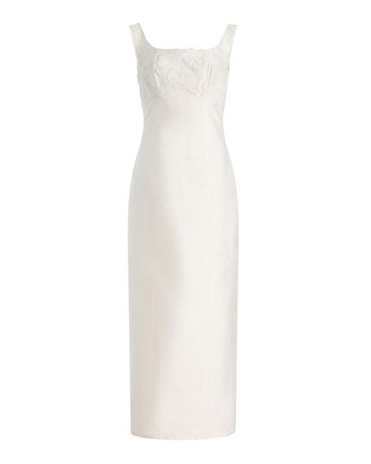 Marlies Grace White Allegra Floral-Appliquéd Satin Maxi Dress