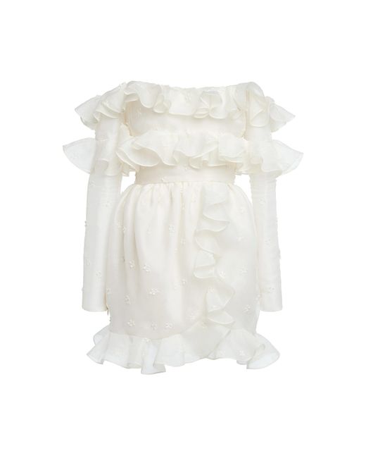 Giambattista Valli White Ruffled Embroidered Organza Off-the-shoulder Mini Dress