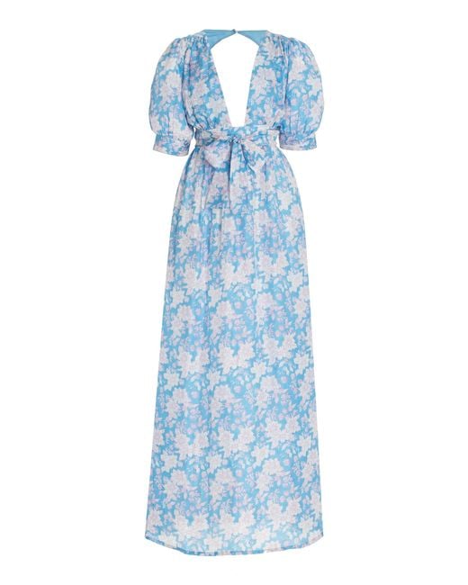 Hannah Artwear Blue Surya Floral Silk Maxi Dress
