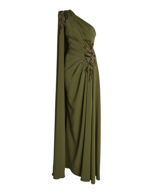 Zuhair Murad Green Asymmetric Embellished Cady Gown