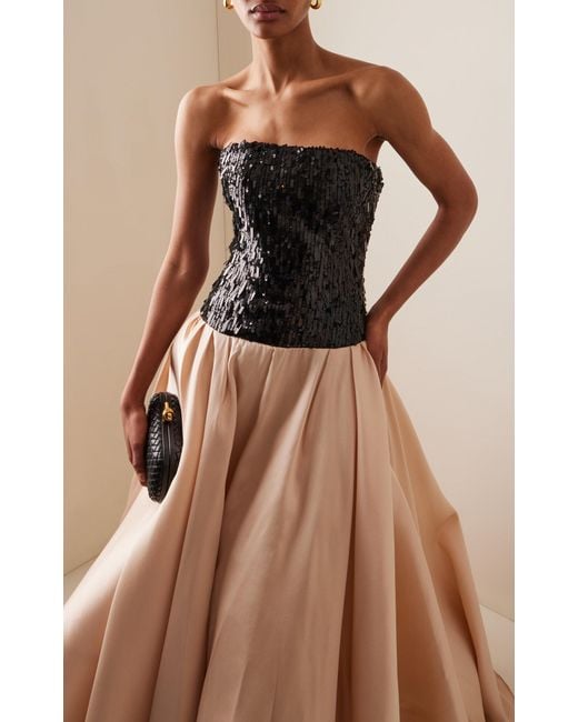 Pamella Roland Natural Sequined Satin Ball Gown