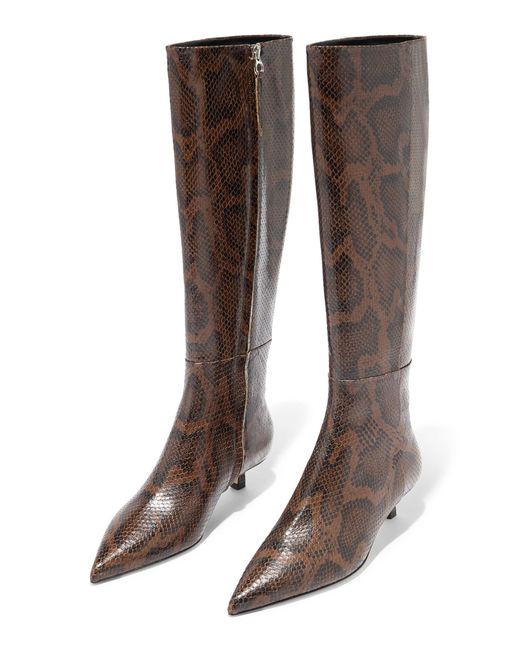 Aeyde Brown Sabrina Snake-Effect Leather Knee Boots