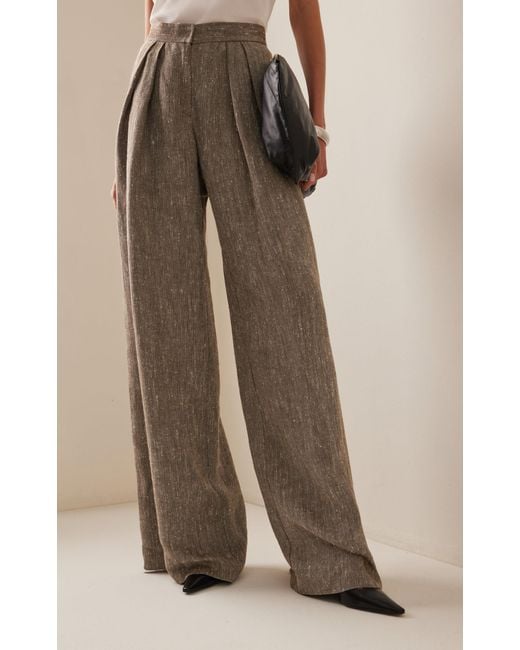 Brandon Maxwell Natural Herringbone Linen-silk Wide-leg Pants