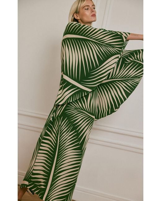 Johanna Ortiz Green Tropicanita Embellished Silk Midi Tunic Dress