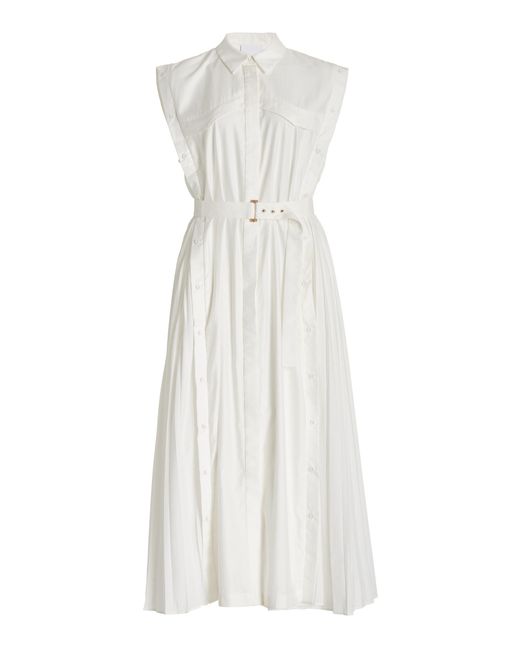 Acler White Alcott Button-detailed Pleated Cotton Midi Shirt Dress