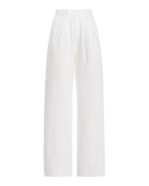 Posse White Louis Pleated Linen Straight-leg Pants