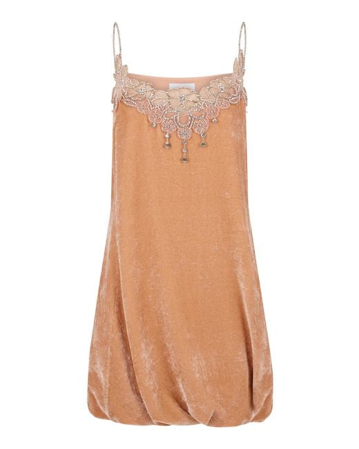 Rabanne Brown Embroidered Velvet Mini Dress