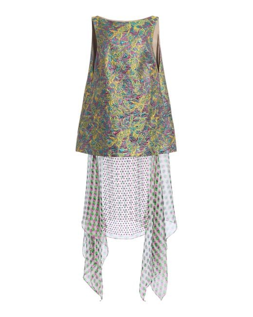 Dries Van Noten Green Dabel Contrast-Skirt Jacquard-Lamé Midi Dress