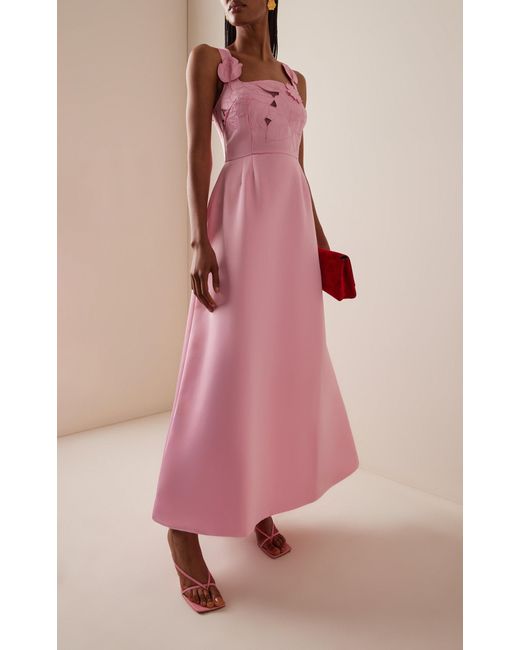LEO LIN Pink Rianne Appliquéd Crepe Maxi Dress
