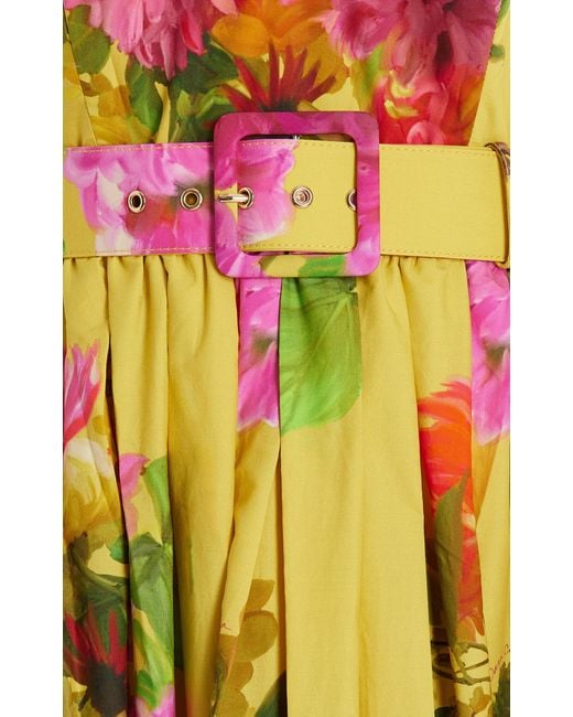 Cara Cara Yellow Greenfield Belted Floral Cotton Poplin Maxi Dress