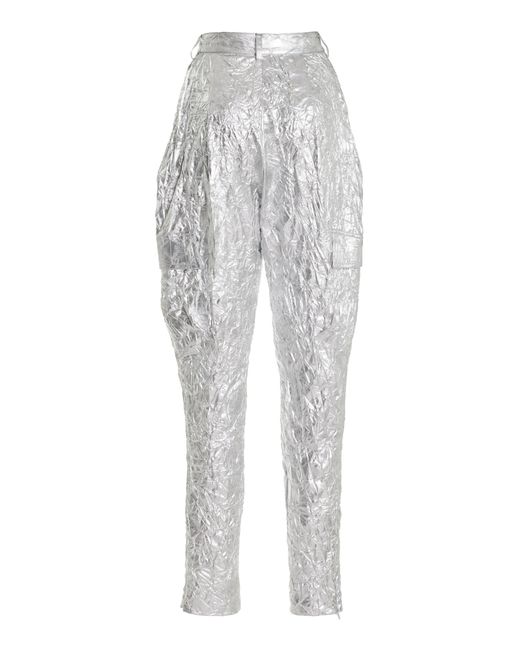 LAPOINTE White Crinkled Meatllic Tapered Pants
