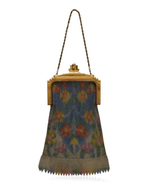 Lucia Zolea Multicolor Whiting & Davis Chainmail Painted Floral Fringed Purse