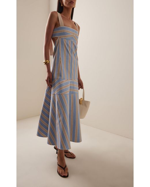 Alexis Talette Striped Cutout Cotton Midi Dress in White | Lyst Australia
