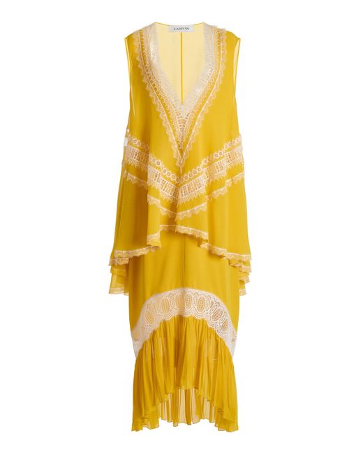 Lanvin Yellow Layered Ruffle Silk-Blend Maxi Dress