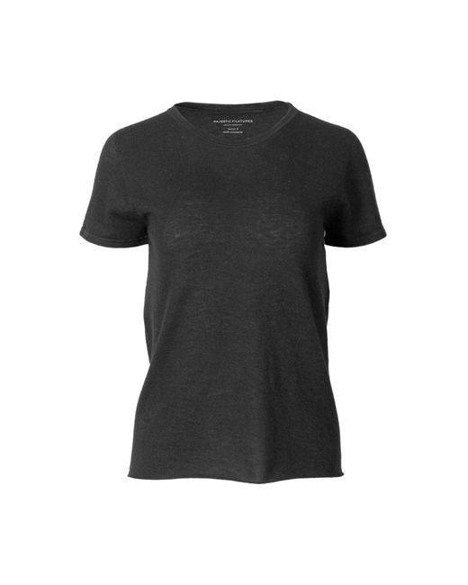 Majestic Filatures Black Crewneck Cashmere T-Shirt