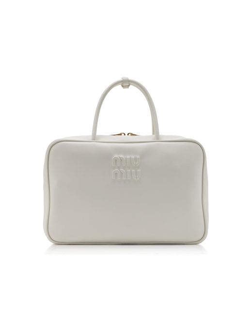 Miu Miu Gray Leather Top Handle Bag