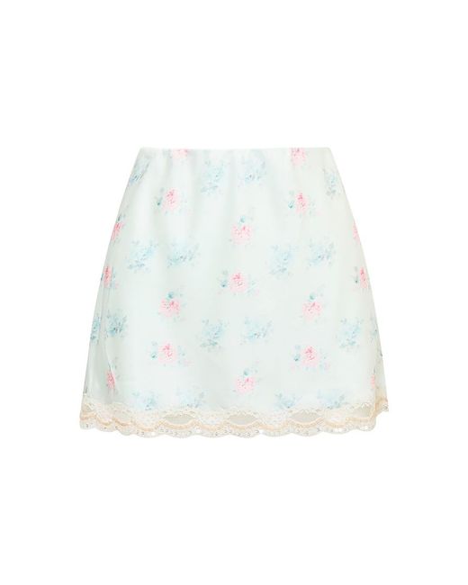 LoveShackFancy White Bernes Floral Satin Mini Skirt