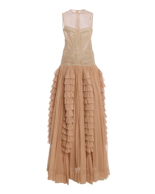 Ulla Johnson Natural Orla Crochet And Tulle Maxi Dress