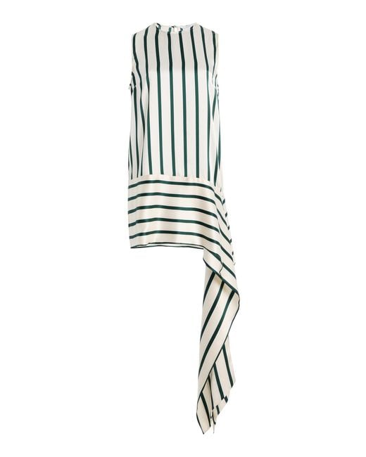Bondi Born Green Cannes Sash-Hem Striped Silk Mini Dress