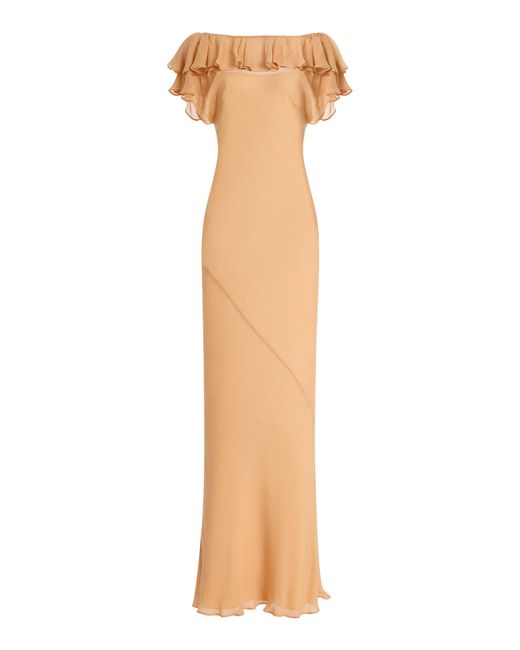 De La Vali Natural Exclusive Suestado Ruffled Georgette Maxi Dress