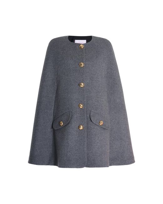 Carolina Herrera Gray Button-front Wool And Cashmere-blend Cape Coat