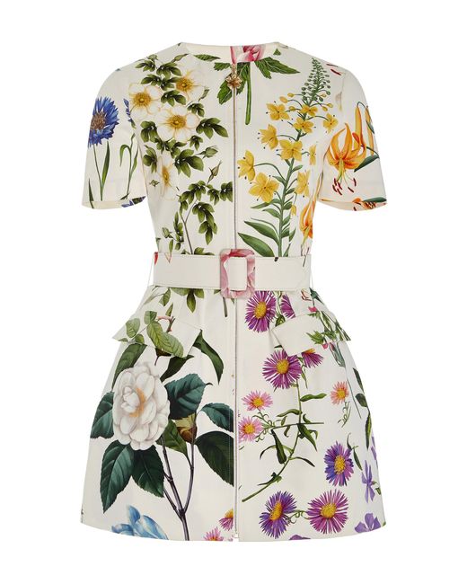 Oscar de la Renta Multicolor Floral-print Stretch-cotton Twill Mini Dress