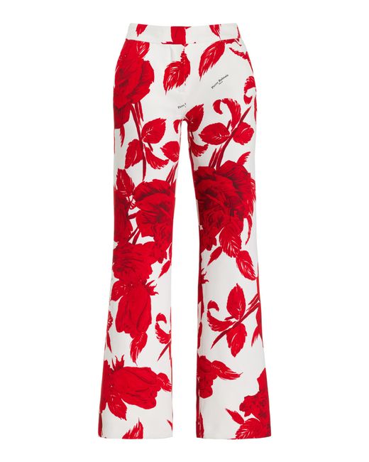 Balmain Cropped Floral Low-rise Crepe Flared Pants