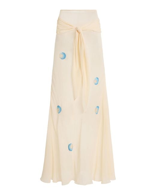 Anna October Natural Dorothy Beaded Tie-Front Silk Maxi Skirt