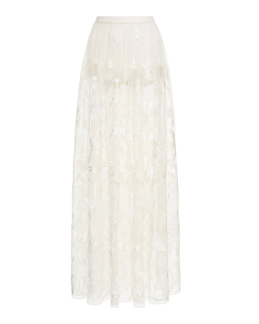 Zuhair Murad White High-rise Floral-embellished Skirt