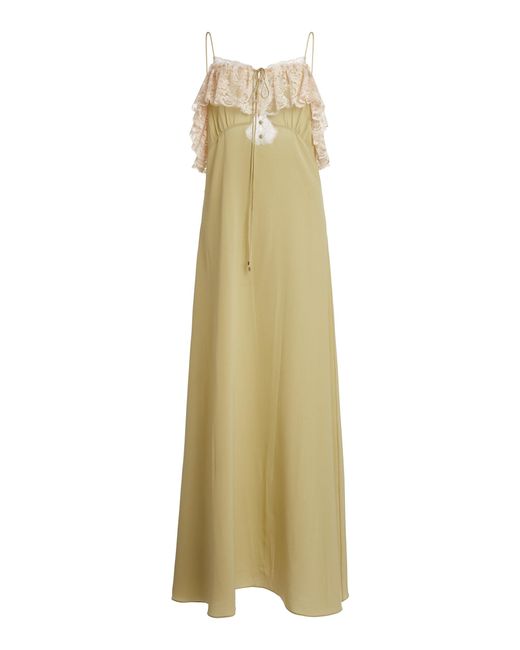 Chloé Natural Lace-Trimmed Silk Crepe De Chine Maxi Dress