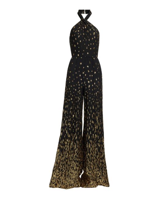 Elie Saab Black Sequined Halter Top Jumpsuit