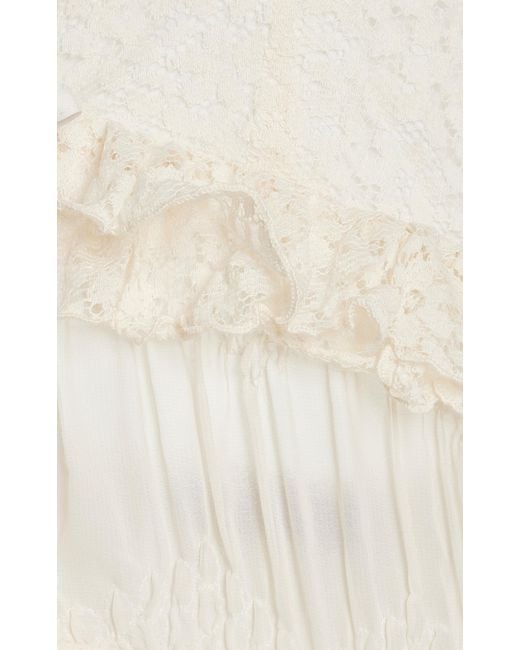 Siedres White Lisette Lace-trimmed Cotton-blend Top